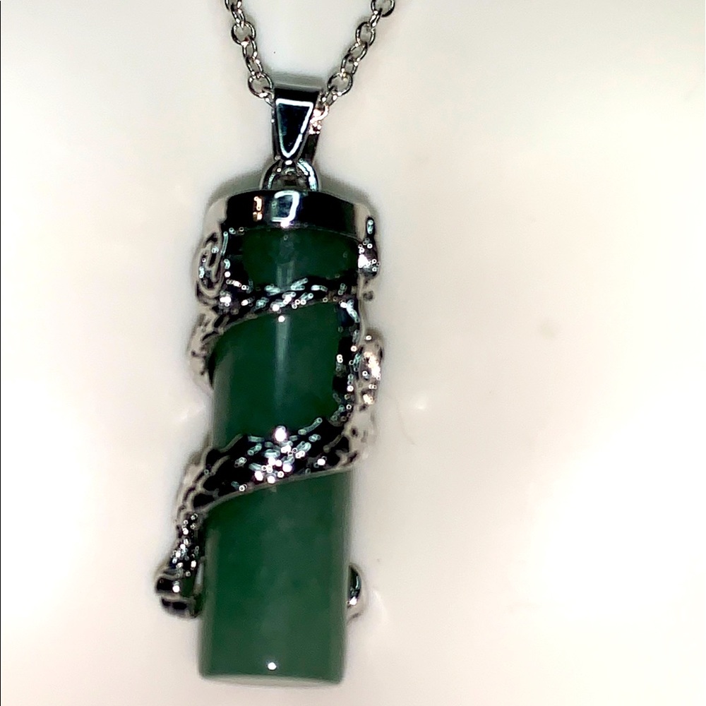 Green Aventurine and Silver dragon necklace.